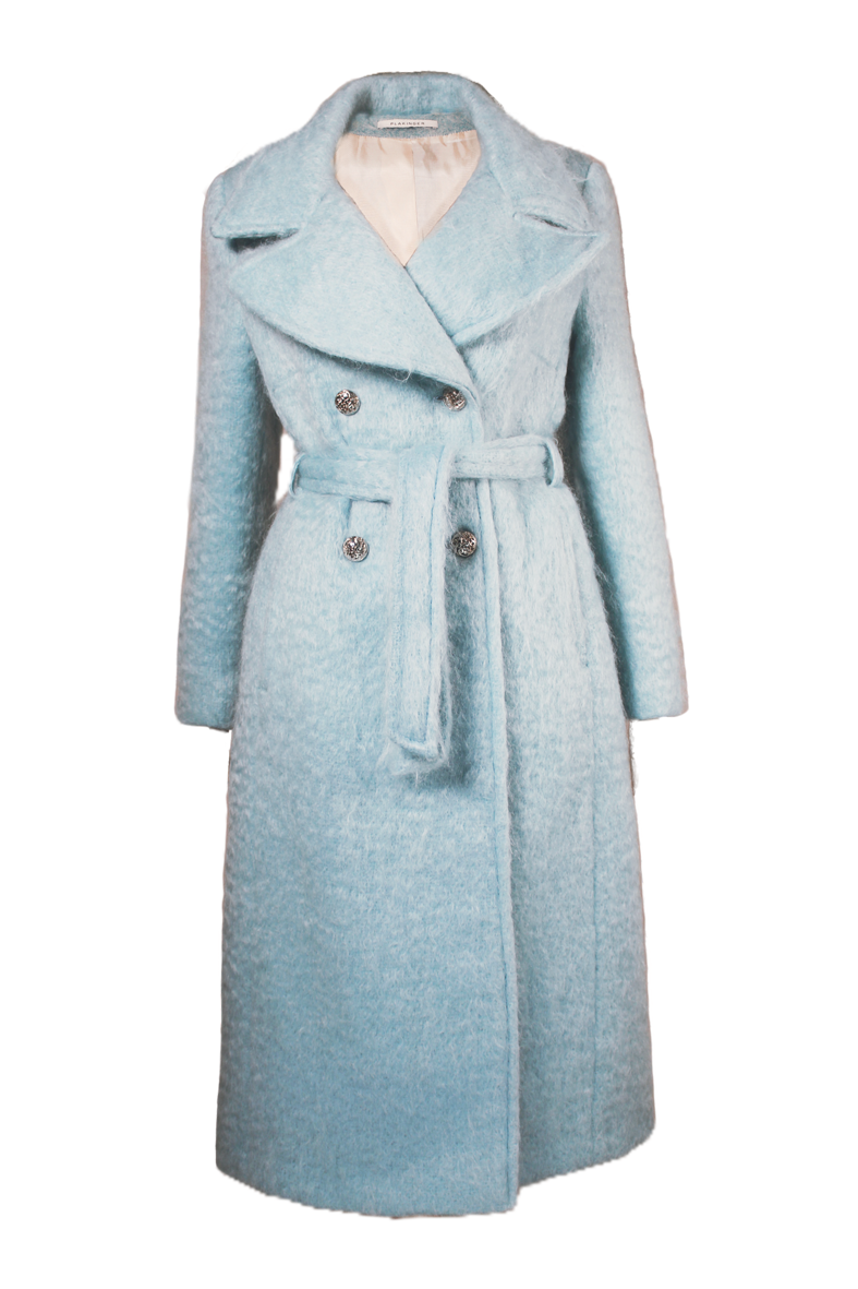 Baby blue mohair trench coat
