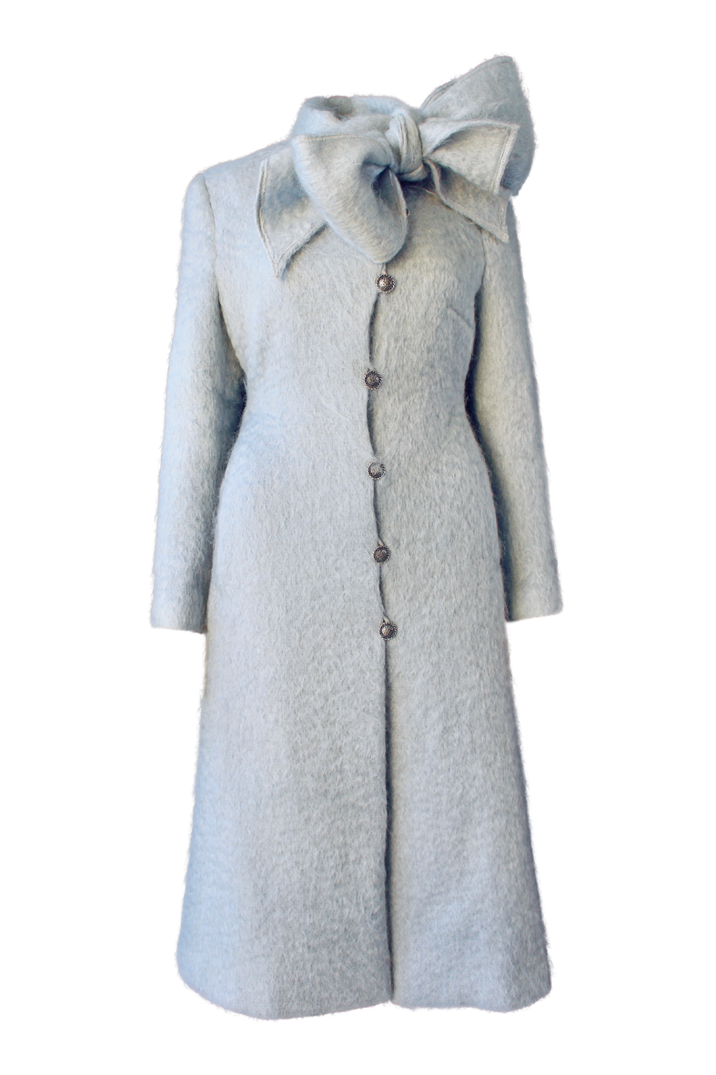 Grey mohair coat with bow