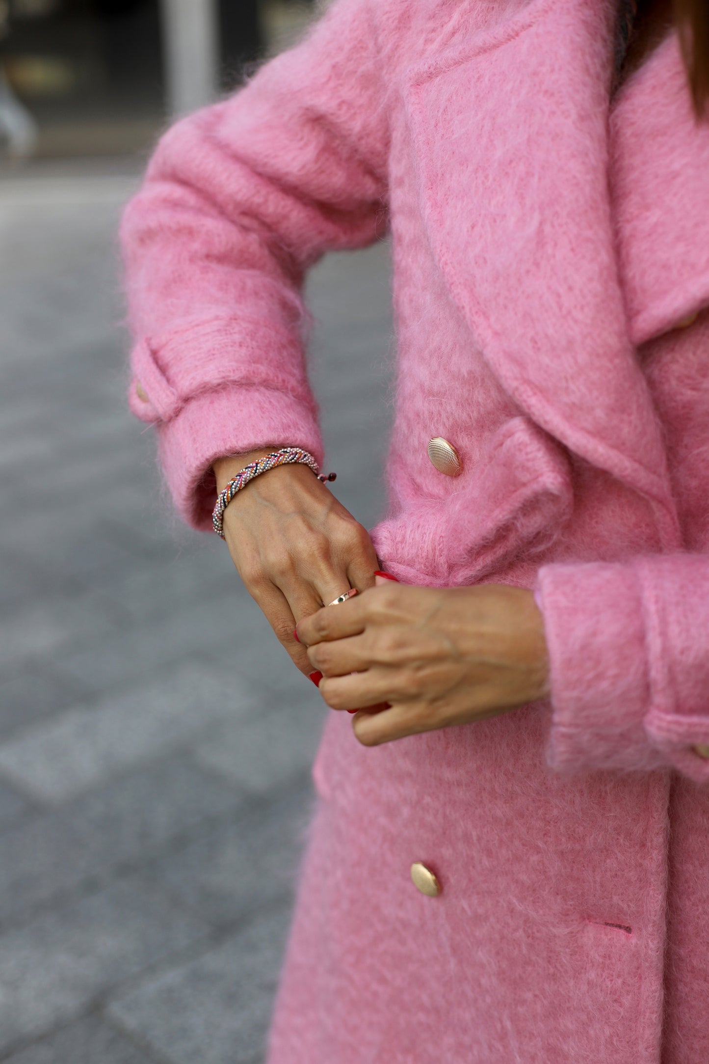 Pink mohair trench coat